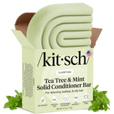 Kitsch barra-condicionador-arbol-de-te-menta, enfoque en la barra para cabello ligero y limpio.