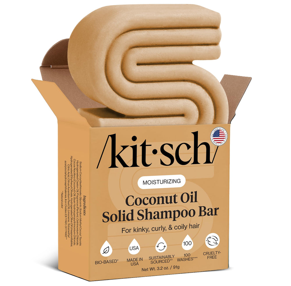 Kitsch Champú Bar con aceite de coco para hidratación profunda del cabello.
