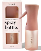 Kitsch continuous spray bottle for hair in terracotta shows ultra-fine mist for even styling.