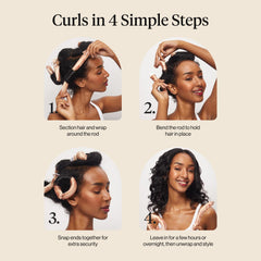 Curlers wrapped in hair illustrating overnight styling potential without heat.