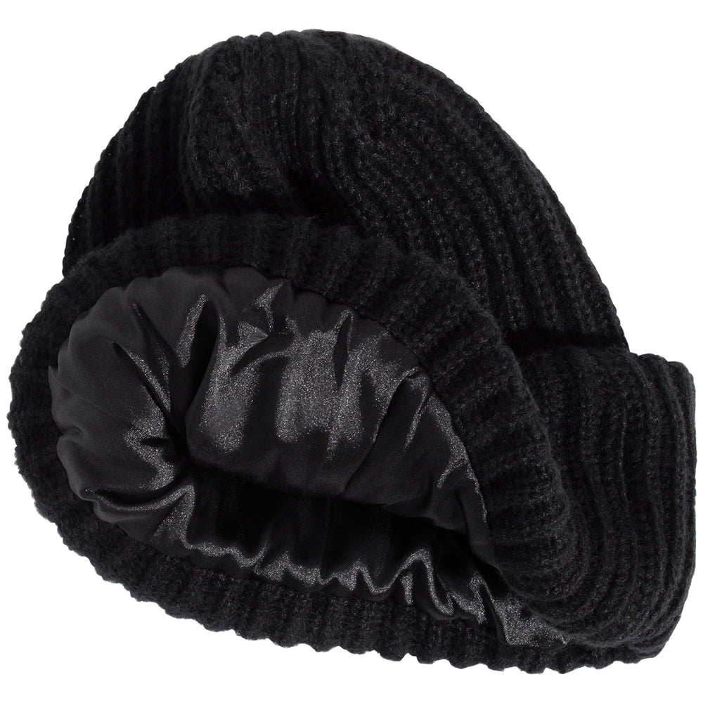 Gorro Glazey de Kitsch con forro satinado negro para cabello suave y protegido.