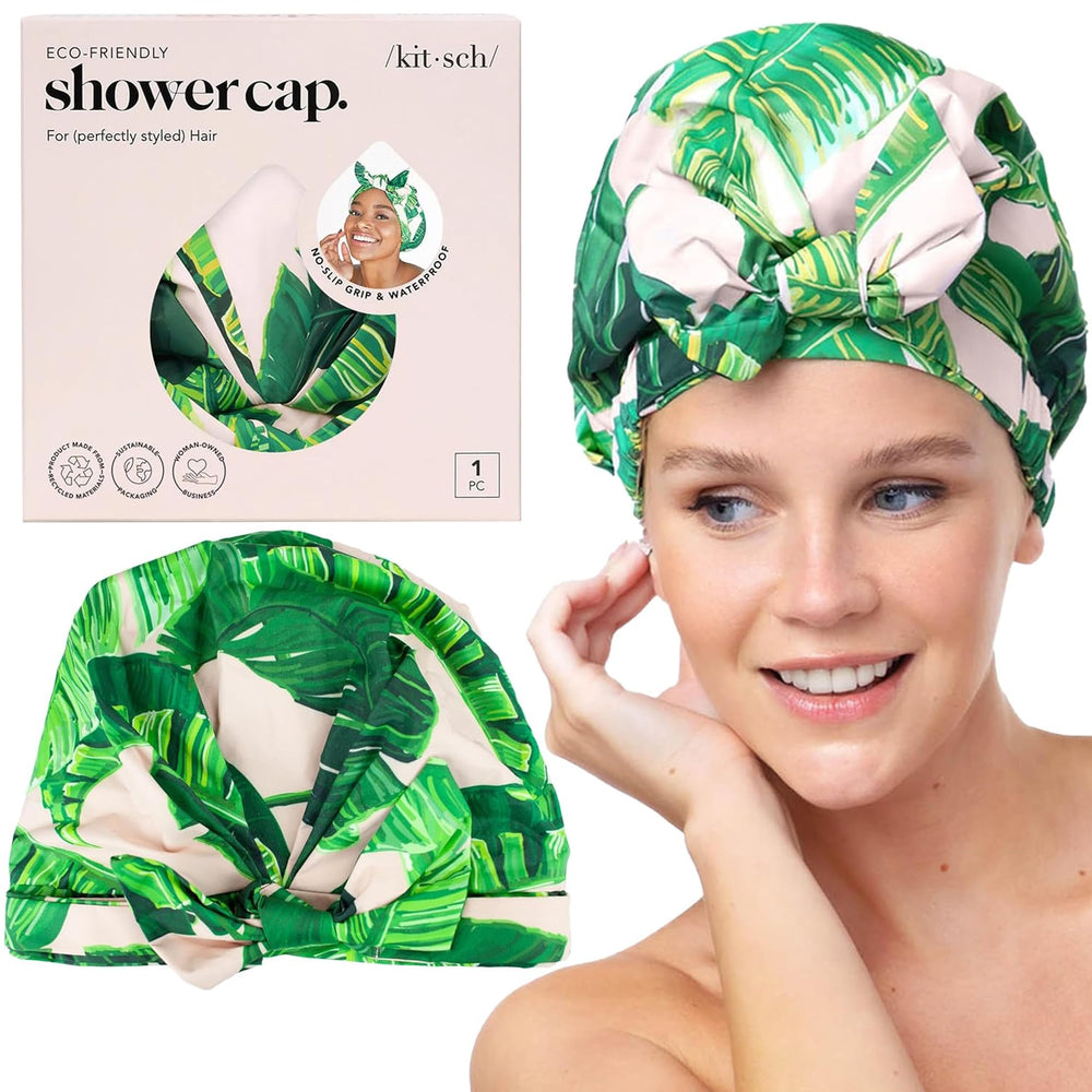 Gorro de ducha Kitsch de lujo para mujer, hojas de palma, mantiene el cabello seco.