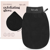 Guante exfoliante de Kitsch negro para exfoliar la piel en la ducha, suave y eficaz.