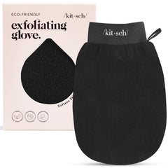 Guante exfoliante de Kitsch negro para exfoliar la piel en la ducha, suave y eficaz.