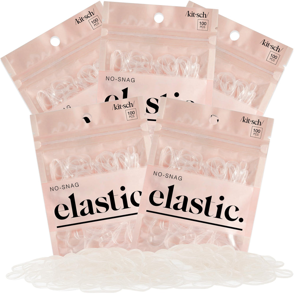 Kitsch Hair Ties transparentes en empaque, para uso diario sin enganches.