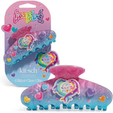 Pinza Kitsch Lisa Frank con delfines bailando y purpurina; ideal para peinados brillantes diarios.