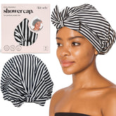 Kitsch luxury shower cap stripe packaging display highlights waterproof design