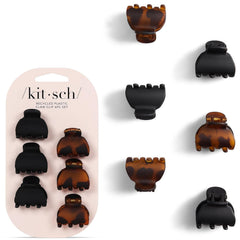 Kitsch mini claw clips in tortoise pattern secure bangs with gentle, snag-free hold.