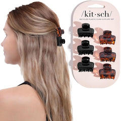 Pinzas Kitsch mini para cabello negro carey, fijación estable para peinados sencillos.