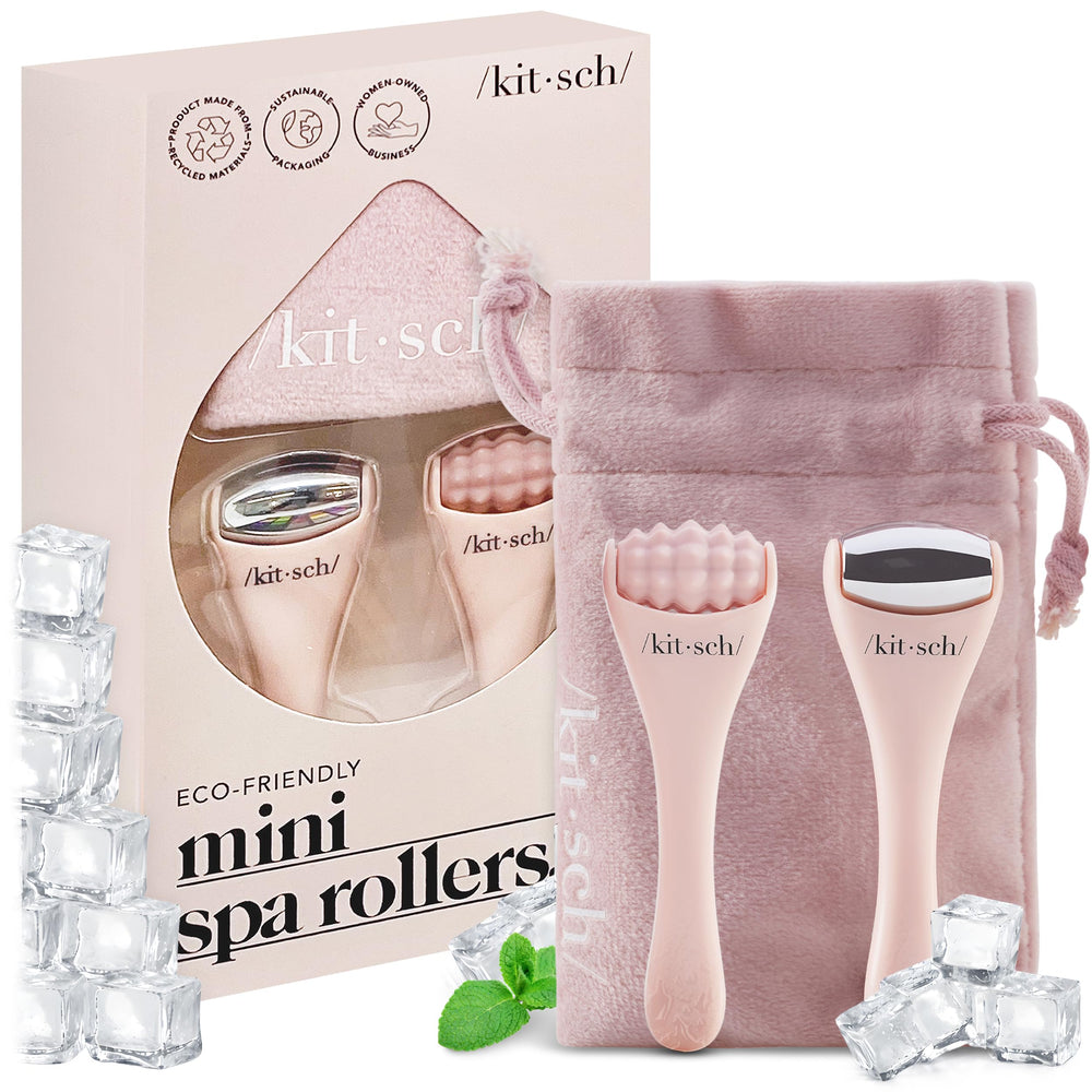 Kitsch mini facial roller with stainless steel ice roller for cooling depuffing.