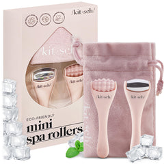 Kitsch mini facial roller with stainless steel ice roller for cooling depuffing.