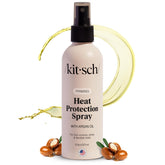 Kitsch proteccion calor para cabello, botella visible, protege hasta 450°F para peinados duraderos.