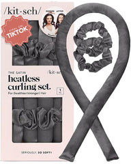 Kitsch satin heatless curler set laid flat for overnight styling.