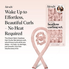 Kitsch satin heatless curling set with two scrunchies for easy styling.