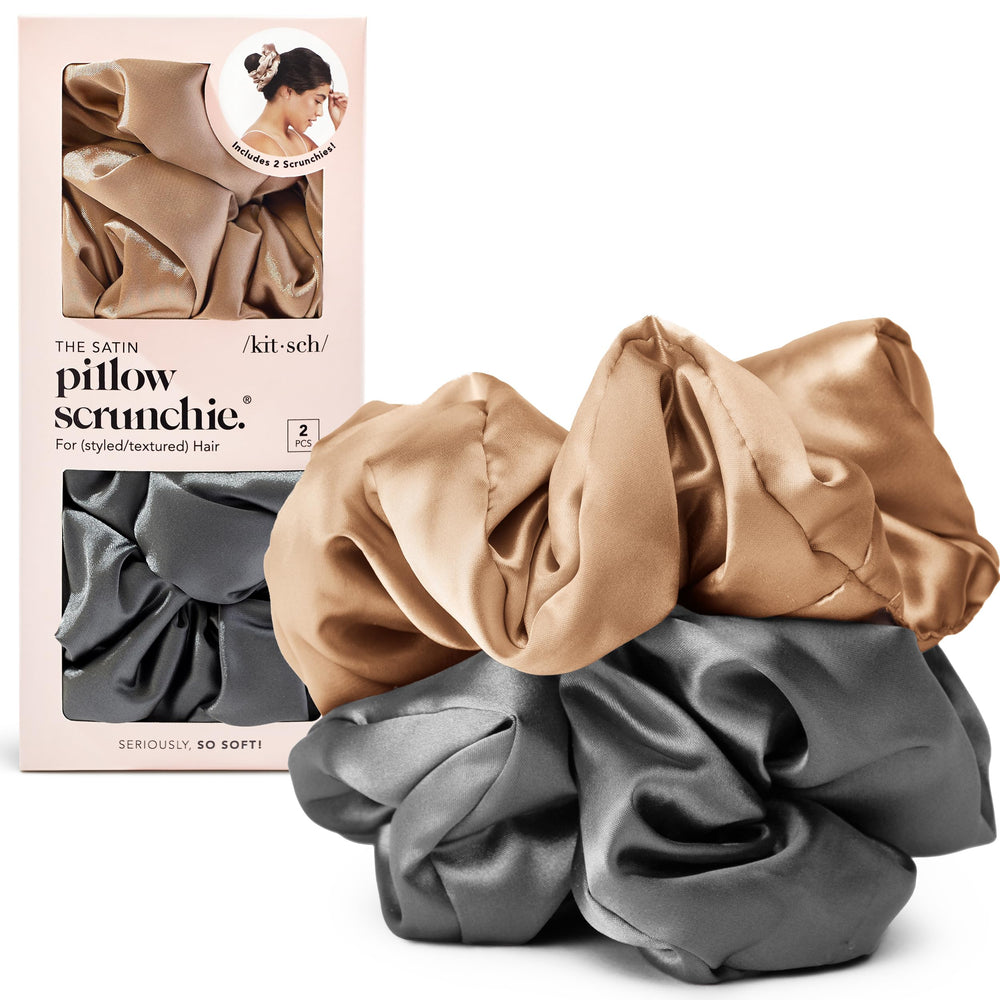 Scrunchies satin Kitsch en carbón oscuro para uso diario sin tirones