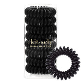 Kitsch spiral hair ties in black ponytail show crease-free, no-damage hold