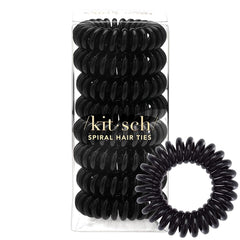 Kitsch spiral hair ties in black ponytail show crease-free, no-damage hold