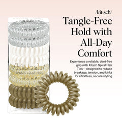 Kitsch spiral hair ties blonde in ponytail reduces dents and bumps.