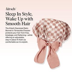 Kitsch XL satin bonnet with adjustable fit secures curls softly overnight.
