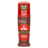KIWI Instant Shine and Protect brown bottle showing long-lasting leather shine.