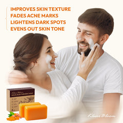 KlearBloom Kojic Turmeric Soap product shot suggests brightened complexion potential.
