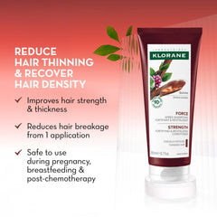 Klorane Strengthening Conditioner label highlights plant-based ingredients for healthier hair.