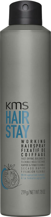 KMS HairStay spray bottle pour for even distribution and buildable hold.
