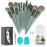 Koccido 22-piece green makeup brushes front view for precise foundation and powder application.