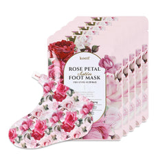Koelf PETITFEE mascarilla de pie con pétalos de rosa, hidratación profunda.