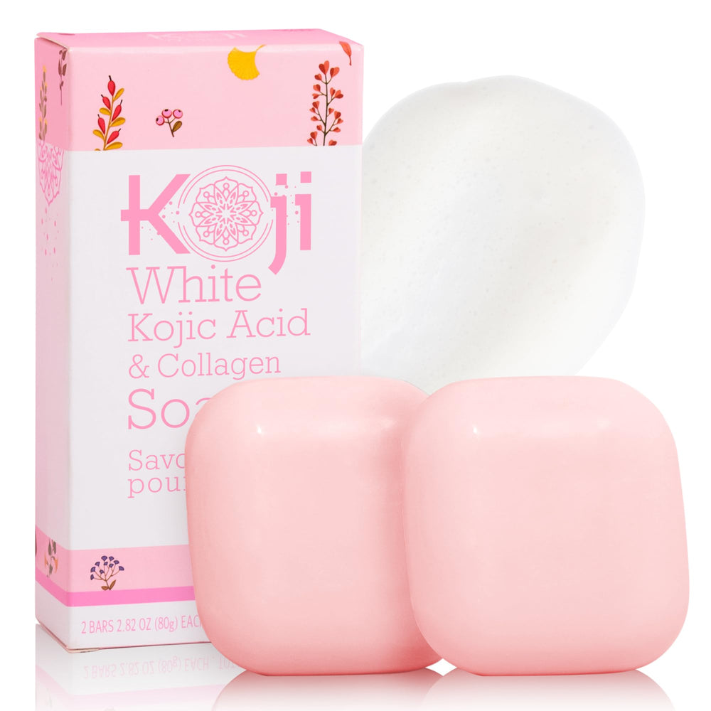 Koji White jabón con ácido kojíc y colágeno para cara y cuerpo, brillo uniforme.