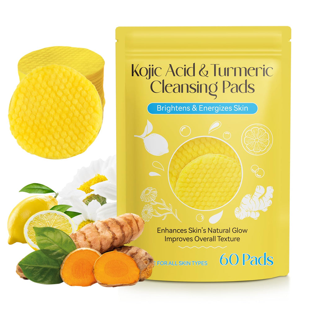 Kojic Turmeric Cleansing Pads packaging, 60-piece supply for easy daily cleansing.