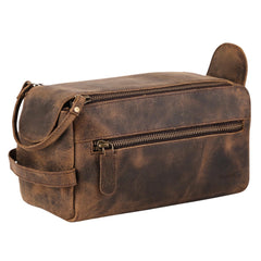 KomalC premium buffalo leather toiletry bag with YKK zipper for lasting closure.