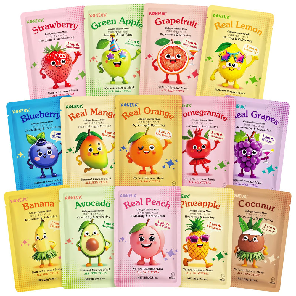 KONEUK mascarillas de fruta, pack de 14, hidratan y nutren la piel.