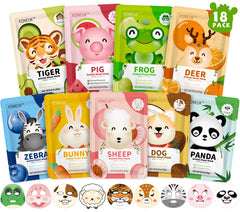 Conjunto de 18 mascarillas faciales KONEUK para niños, perfecto para spa en casa.