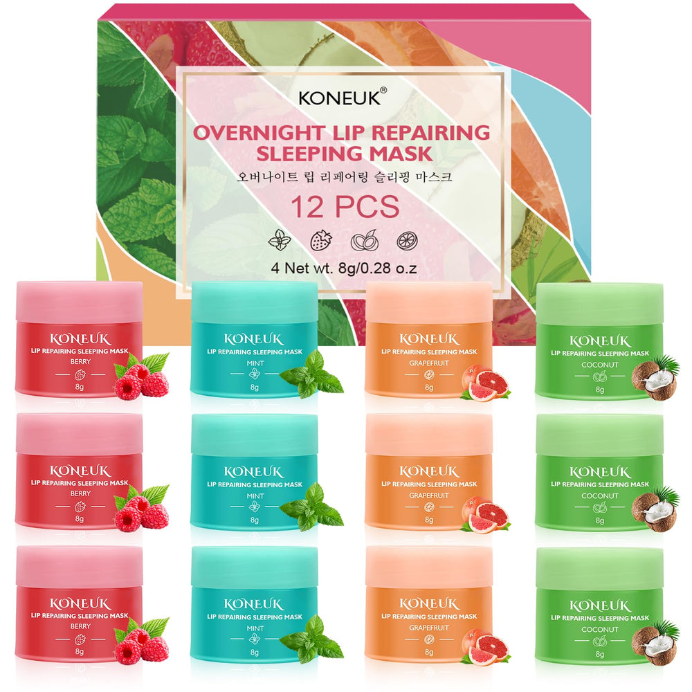 KONEUK set mascarillas labiales nocturnas de 12 frascos para hidratación profunda.