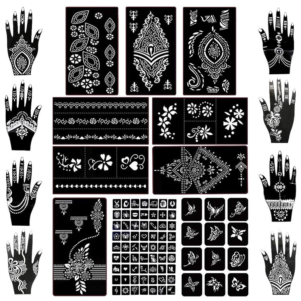 Koogel henna stencil featuring butterflies for festival-ready body art.