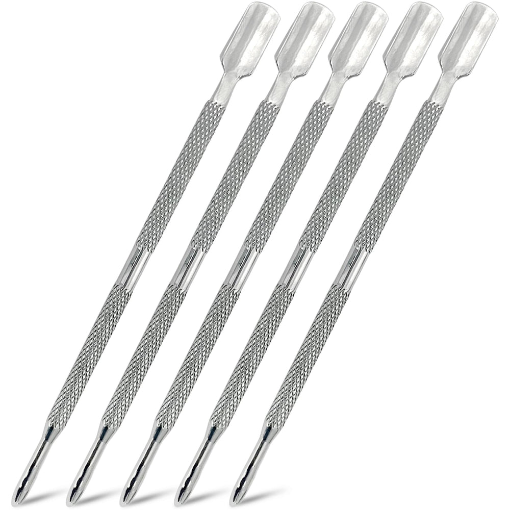 Kootinn 5-piece dual-sided cuticle pusher set front view highlights ergonomic grip.