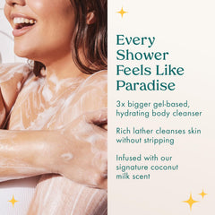 Kopari gel-to-foam texture close-up highlights creamy cleansing action.