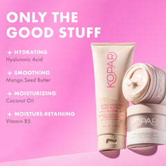 Kopari Jumbo Ultra Restore Butter ingredients panel with hyaluronic acid and mango seed butter.