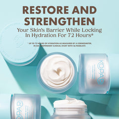 Kopari Moisture Whipped Ceramide Cream jar closeup highlights creamy texture.