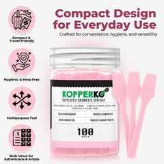 Kopperko pink mini plastic spatula ideal for on-the-go makeup application.