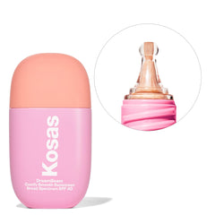 Kosas DreamBeam texture shown during application for lightweight, non-greasy protection.
