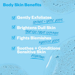 Kosas Kosasport Good Body Skin, primer plano de crema, exfoliación suave para piel corporal.