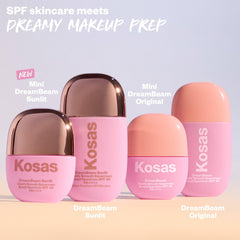Kosas Mini DreamBeam swatch on skin demonstrates warm glow and makeup-ready base.