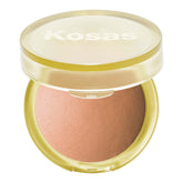 Kosas Sun Show Glowy Warmth Tropic bronzer swatch on cheek for natural bronze glow