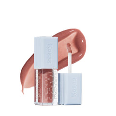 Kosas Wet Lip Oil Gloss bottle closeup for hydrated, plush lips.