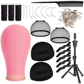 Koskusder 22-inch canvas wig head with stand in pink for precise wig making and display