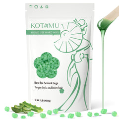 KOTAMU Aloe Vera hard wax beads bottle for at-home removal, gentle on skin.