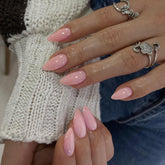 KQueenest baby pink press-on nails pack front view for quick styling.