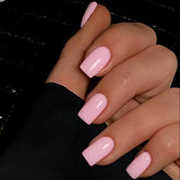 KQueenest set de uñas postizas rosa bebé, forma cuadrada mediana para uso diario.